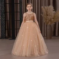 Robe de princesse longue et scintillante pour fille – Jupe complète en tulle avec corsage et nœud en paillettes, robe de demoiselle d'honneur élégante et de récital pour les anniversaires 2