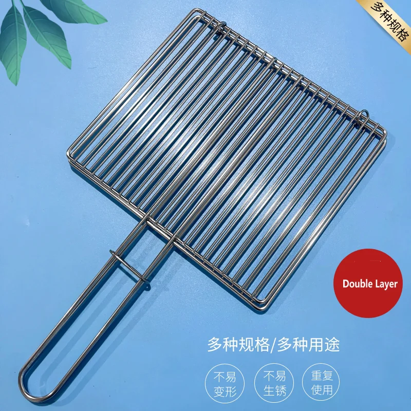 Folding Stainless Steel 304 Food Grade Square Strips Nonstick BBQ Net Mesh Barbecue Grill Handle Fish Wings Vegetable bbq net