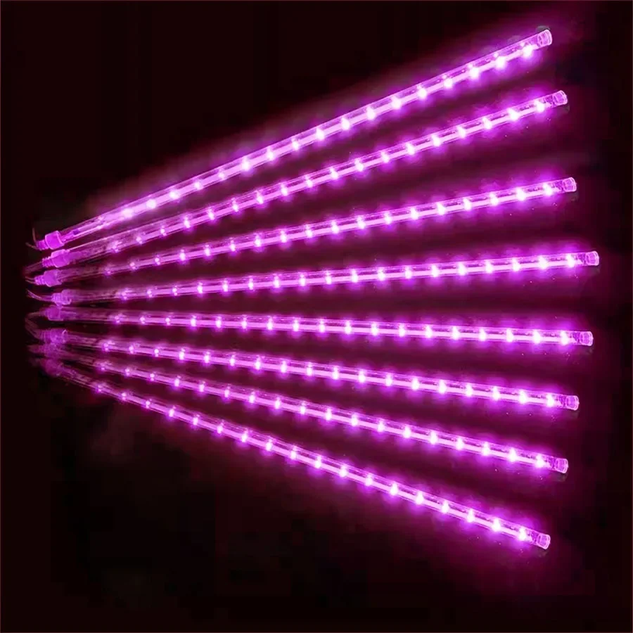 thumbnail image 1 of Juego de 1/2/4 luces de cadena de lluvia de meteoritos, 8 tubos, cascada, gotas de lluvia, carámbanos, guirnalda navideña para decoración de fiestas navideñas, 1 of 5