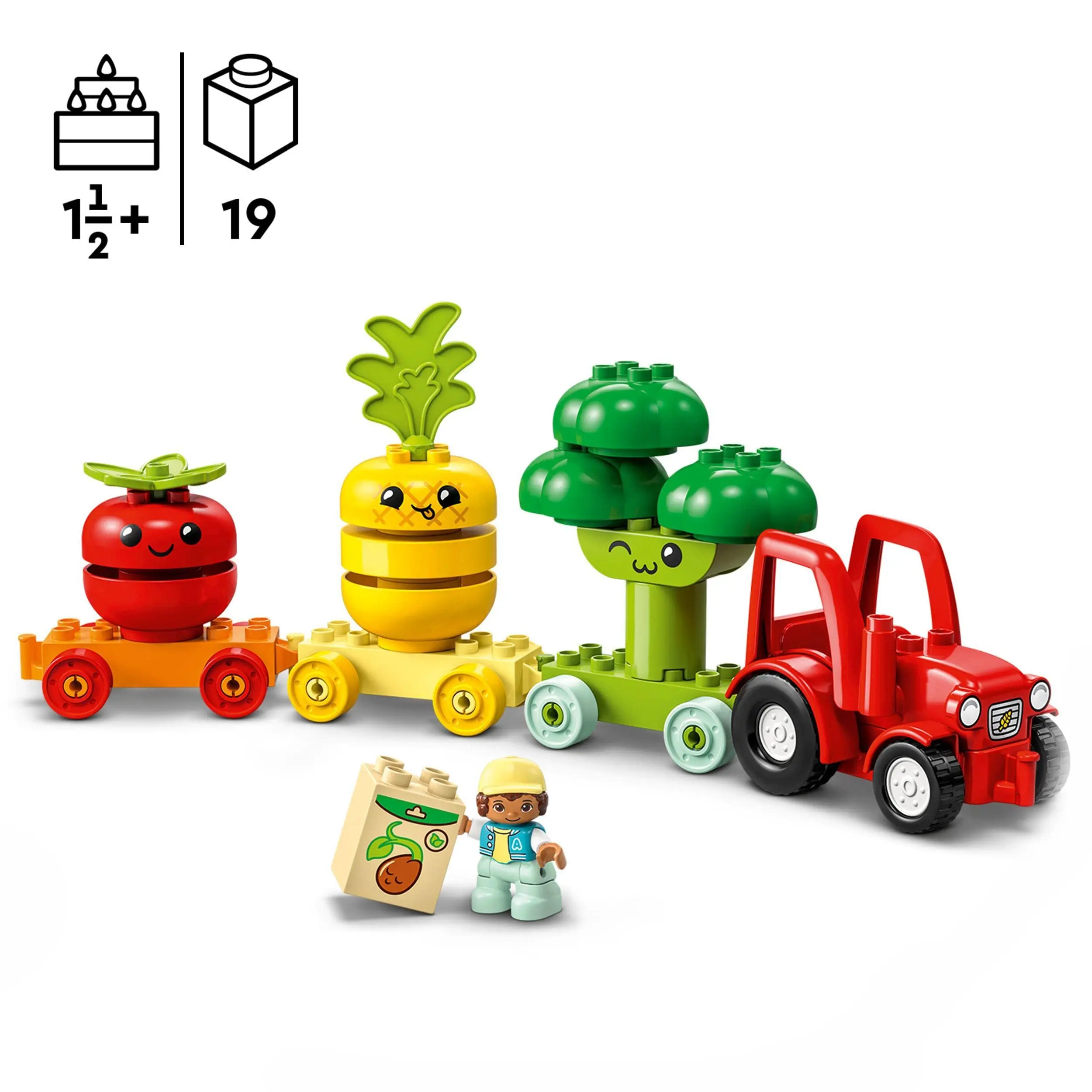 LEGO 10982 DUPLO My First Fruit and Vegetable Tractor Toy Stacking and Colour Sorting Toys Educational Early Learning Set