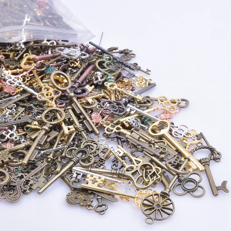 50PCS/Lot Bulk Random Mix Vintage Style Key Alloy Pendant Charm Connecting For Jewelry Women Making DIY Handmade Accessories