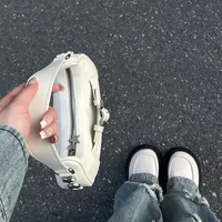 Vintage coréen décontracté mignon blanc étoile épaule sous les bras sac fourre-tout dames sacs à bandoulière en cuir Zip sacs à main sacs à main femmes 4