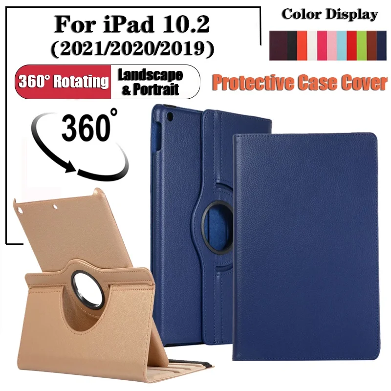 

Tablet Flip Casing For iPad 10.2 9th 8th 7th Gen A2603 A2604 A2428 360° Rotating Stand Leather Case Shockproof Cover 10.2 Inch