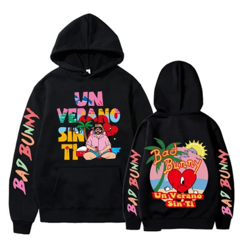 

Bad Bunny Un Verano Sin Ti Men's Women's Fashion Street Hip Hop Hoodie Sweatshirt Pullover Long Sleeve Hooded Sweat Girl Coats