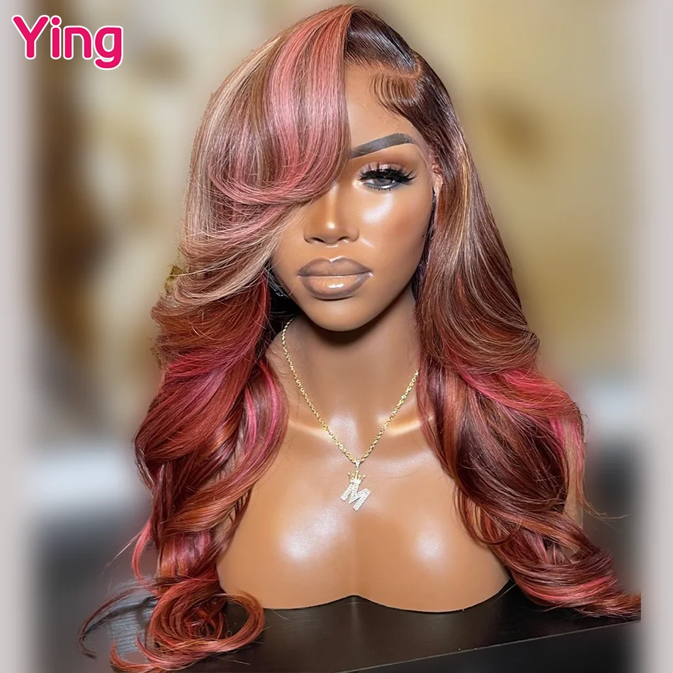 Pink Brown Neapolitan Colored Brazilian Body Wave 13x4 13x6 Lace Frontal Wigs Human Hair PrePlucked 5x5 Closure Human Hair Wig