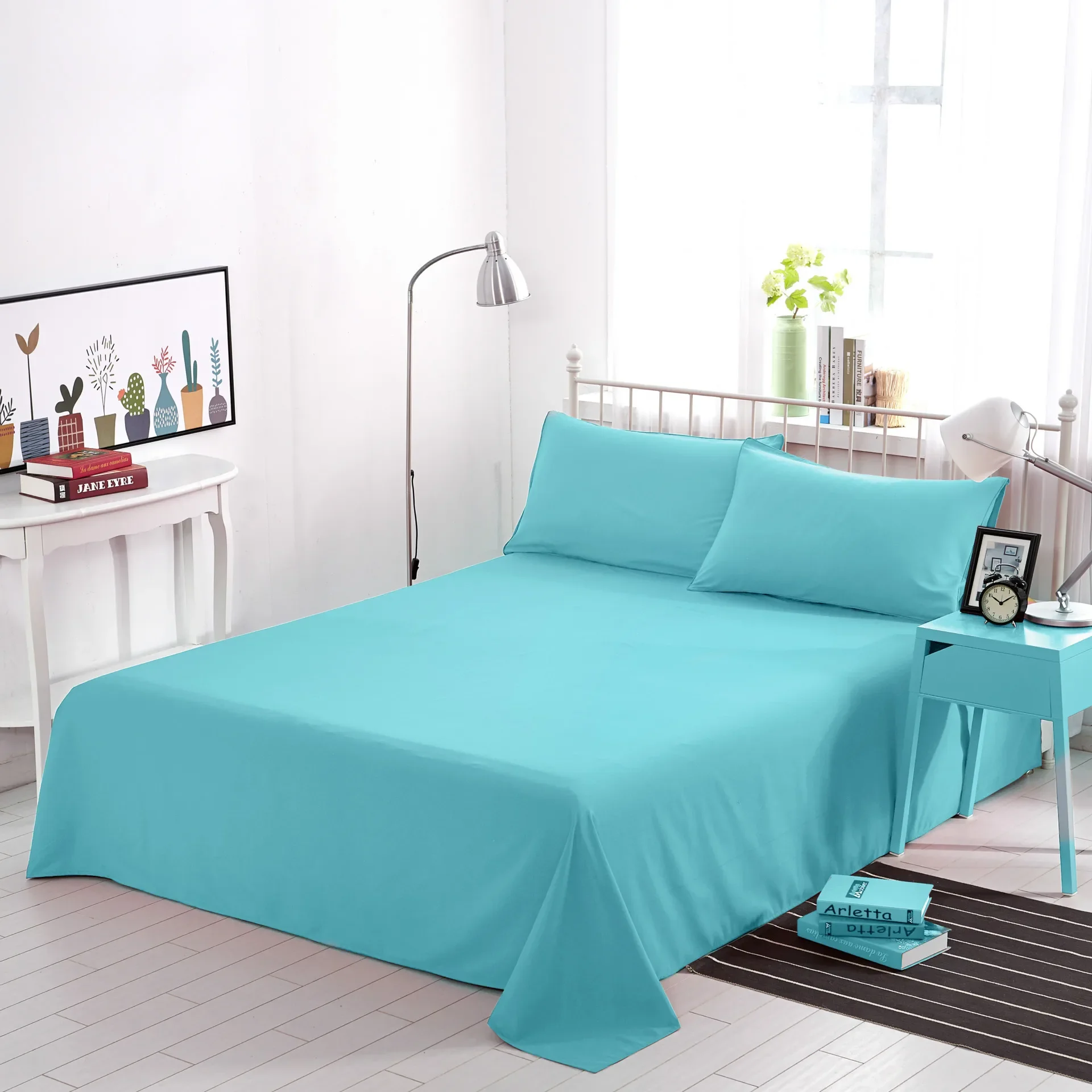Bed Sheets Solid Flat Twin Queen Full Size Mattress Cover Simple Skin-friendly Non-slip Antibacterial Bedroom Comfortable Home 6