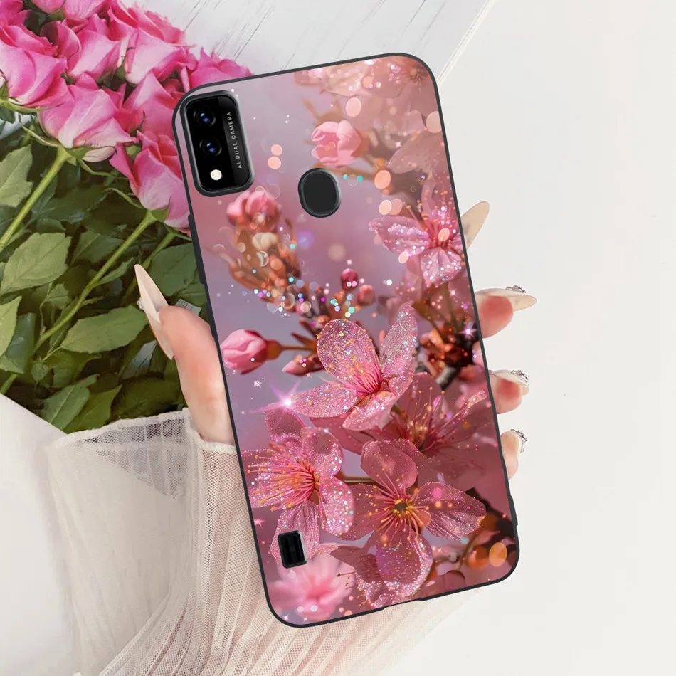 Charming Floral Butterfly Cat Black Silicone Phone Case