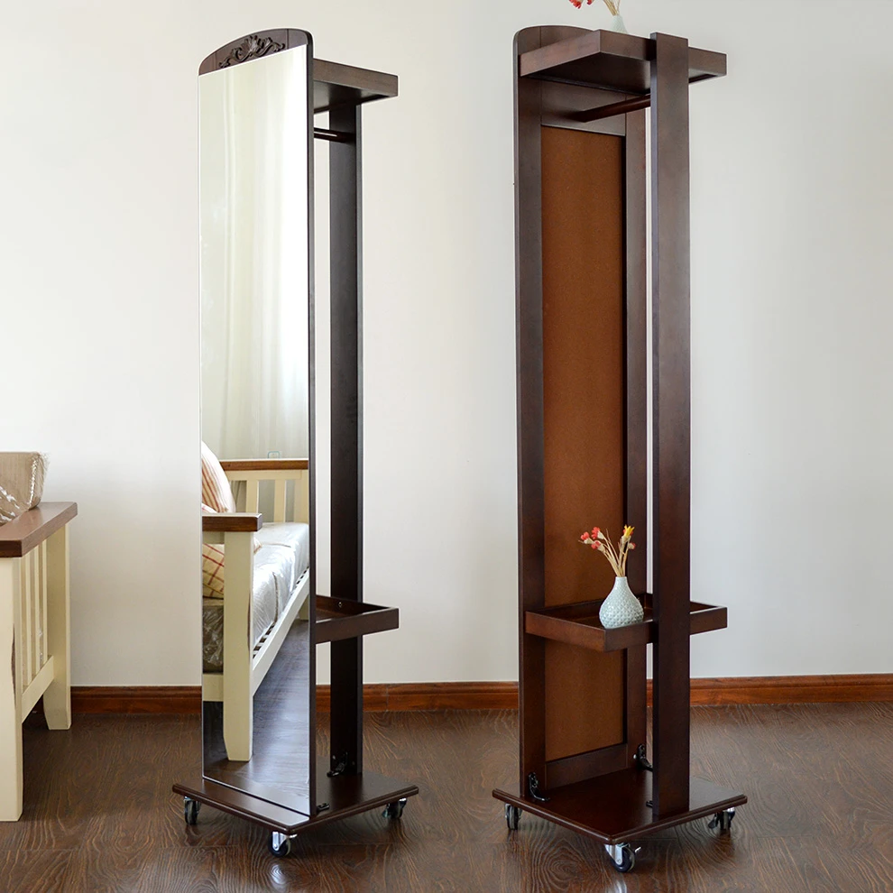 

Household full body mirror, hanging clothes, integrated floor mirror, storage mirror, rotating and moving fitting mirror, female