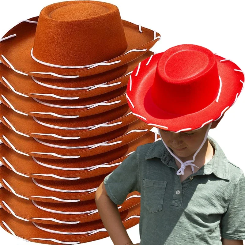 Brown Red Felt Woody Cowboy Hat for Children Adjustable Western Big Brimmed Cowboy Cap Outdoor Sports Climbing Wilderness