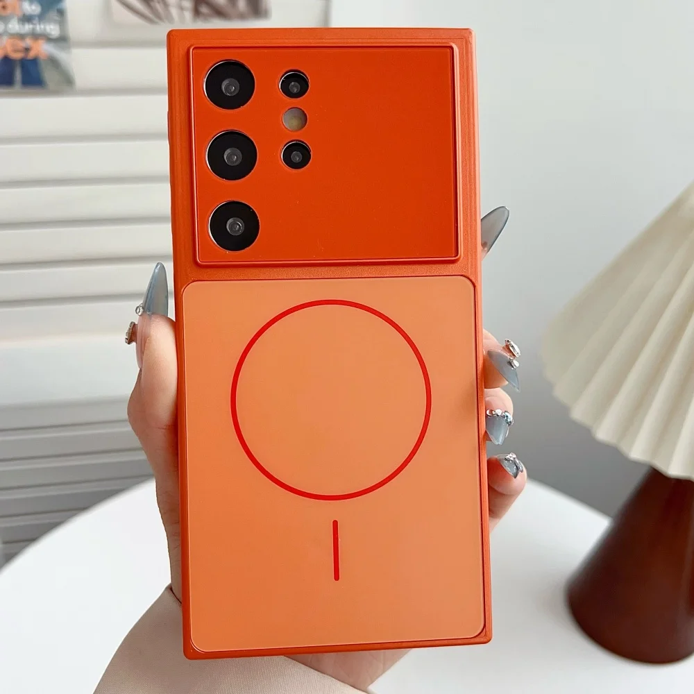 Metallic Paint Magnetic Case with Large Window Camera Protection and Wireless Charging Compatibility