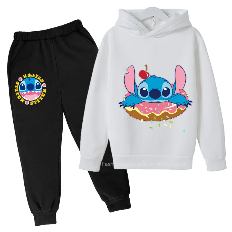 

Disney Animated Stitch Cartoon Print Kids' Hoodie & Pants Combo - Stylish Outfit for Autumn/Spring Days Filled with Outdoor Fun
