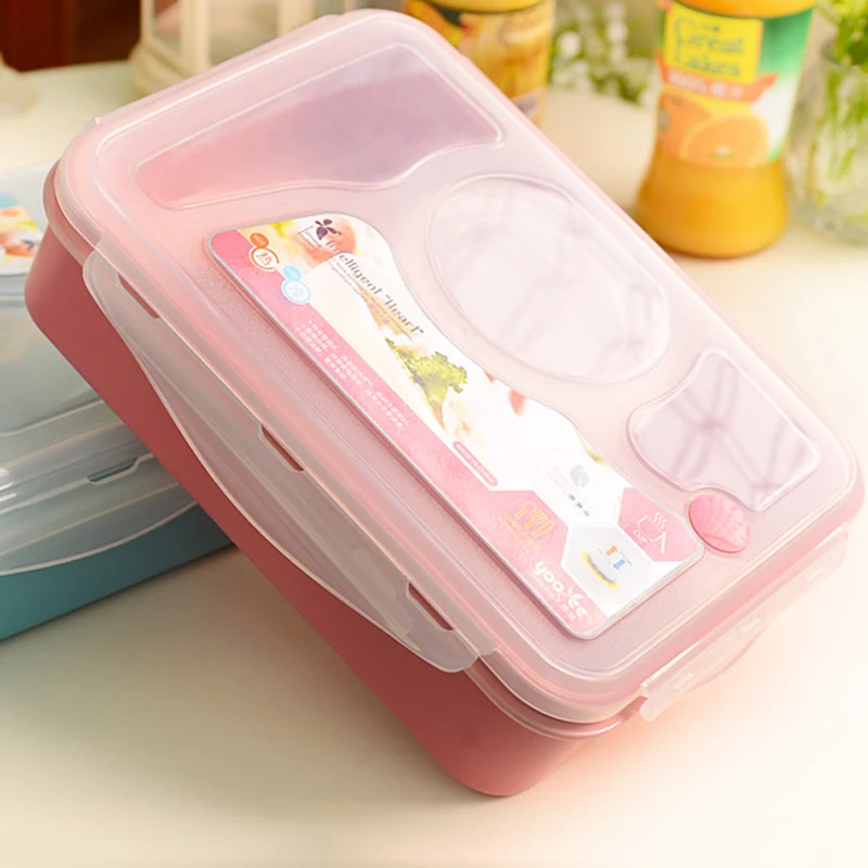 Plastic Bento Lunch Box Food Container Microwave Kids School Lunchbox with Spoon Leakproof Food Box with Compartments Tableware