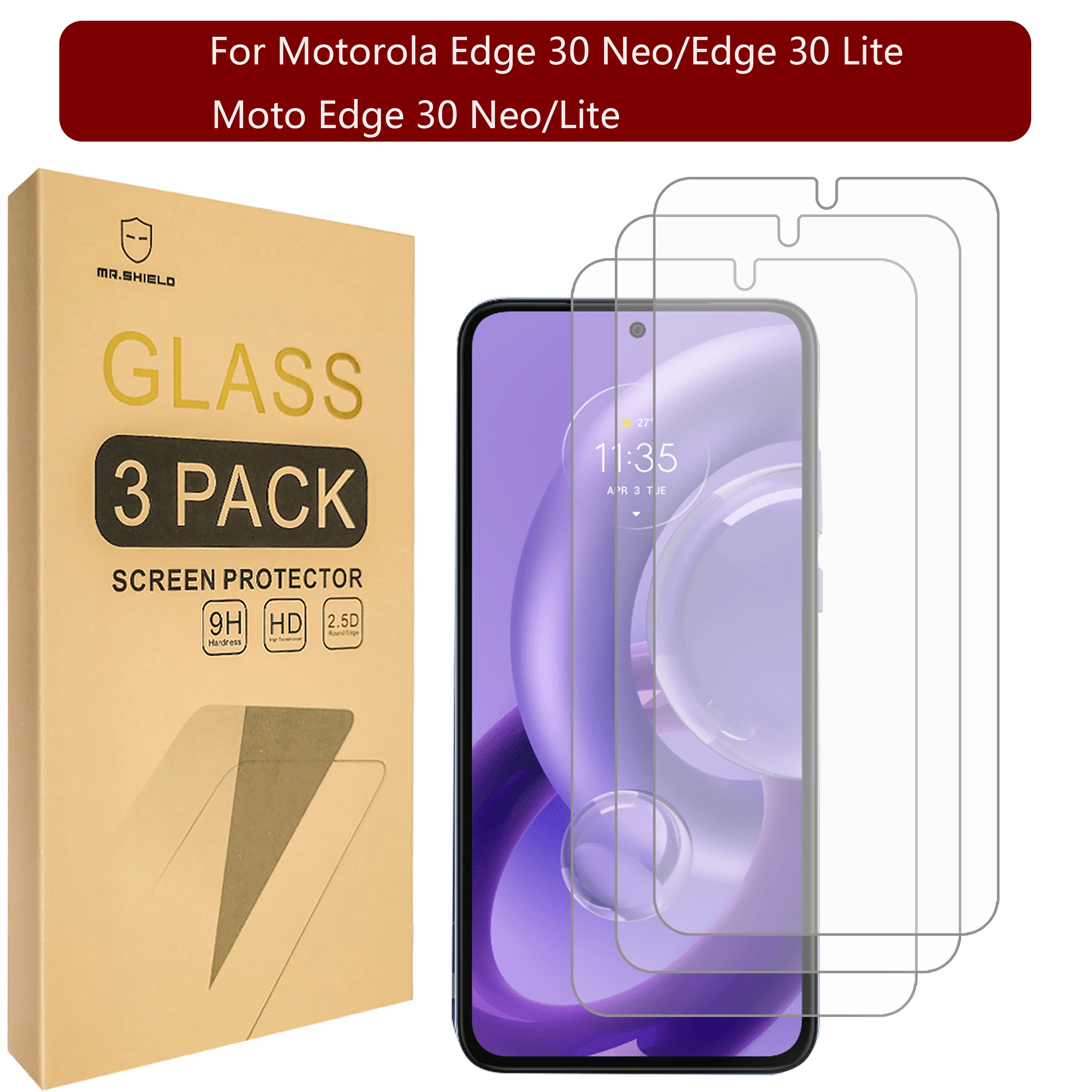 

Mr.Shield Screen Protector compatible with Motorola Edge 30 Neo/Edge 30 Lite/Moto Edge 30 Neo/Lite [Tempered Glass] [3-PACK]