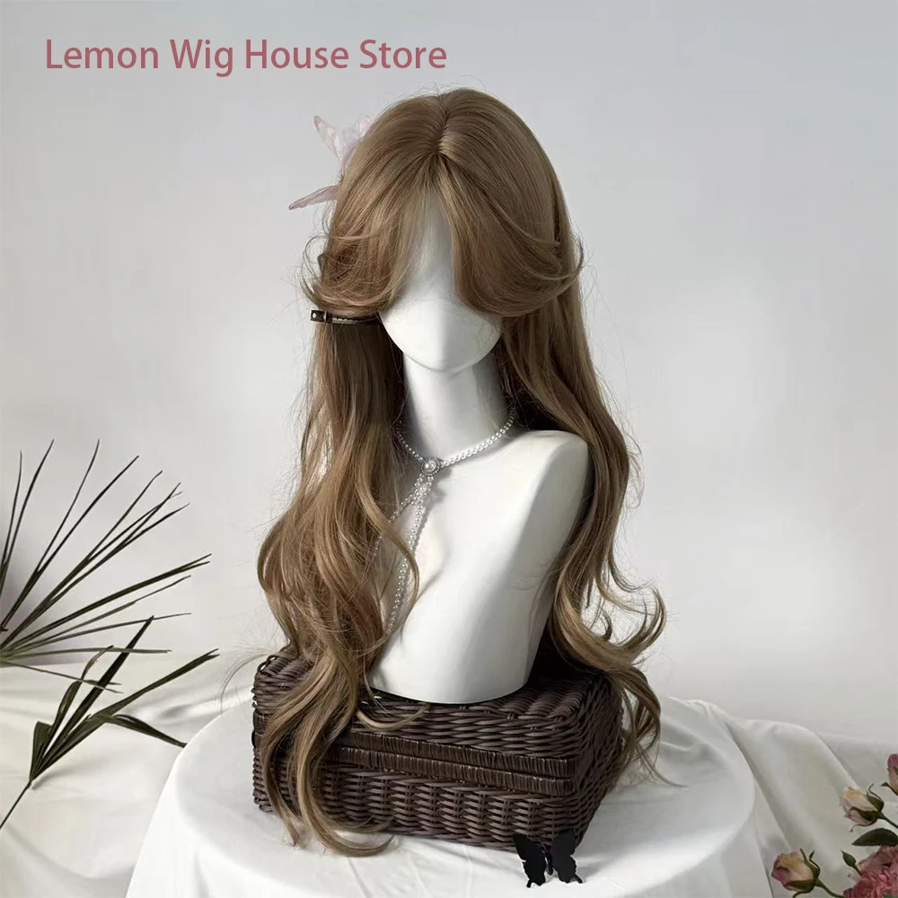 Tea Brown Synthetic Wig for Women Daily Use High Quality Fiber Wigs Long Straight Hair Slightly Curly Wig Fashion Heat Resistant 4