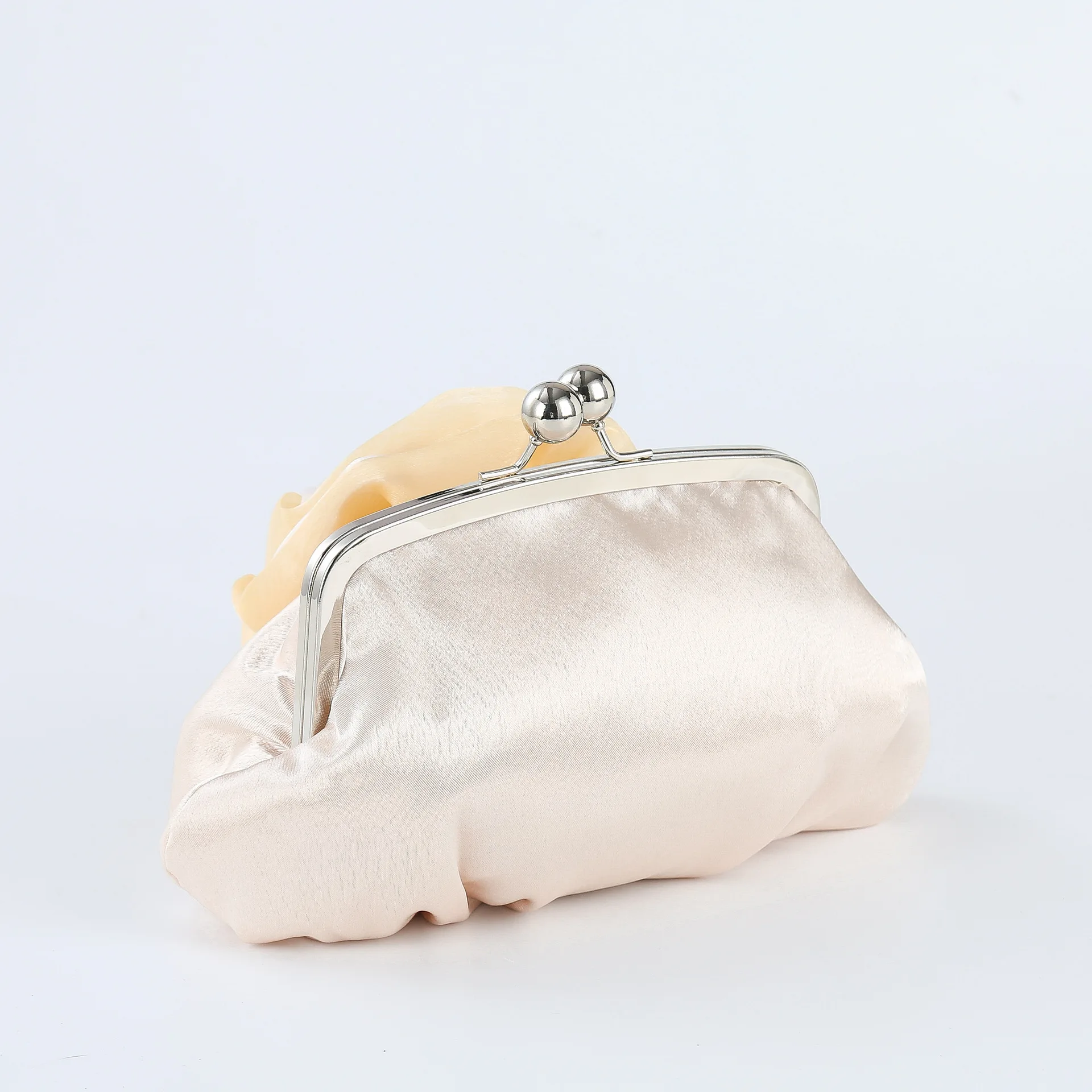 Elegant Silk Flower Small Clutches Solid White Apricot Black Color Handbags For Women Wedding Party Bridal Clutch Shoulder Bag