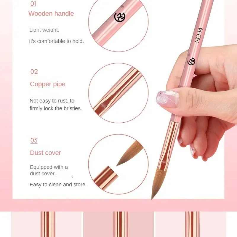 3PCS Acrylic Nail Brush Set - Size 8/10/14 Acrylic Nail Brushes for Acrylic Application Pink Handle Professional Drawing Powde 2