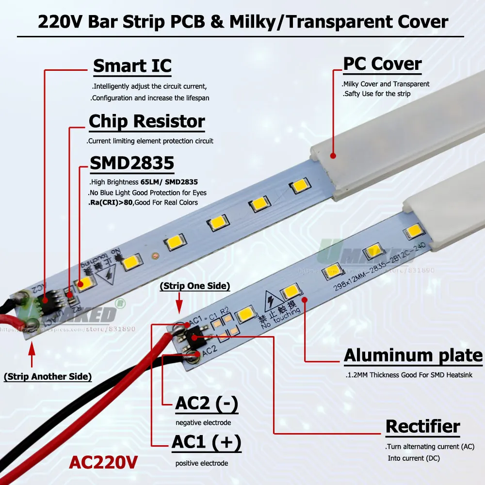 X5 X10 X20Pc LED PCB Lights AC220V 10CM 20CM 30CM 50CM SMD2385 Warm/Natural/Cold White Kitchen Under Cabinet Hard Strip Lamp DIY