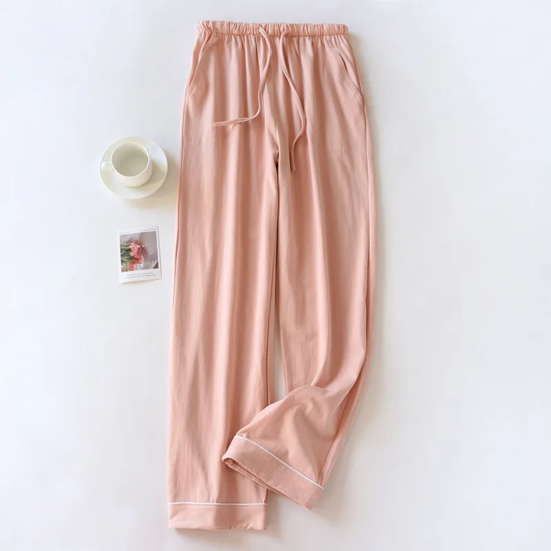 2024 Spring and Autumn New Couple Sleepwear 100% Cotton Knitted Large Men's and Women's Home Pants Solid Color Casual Pants