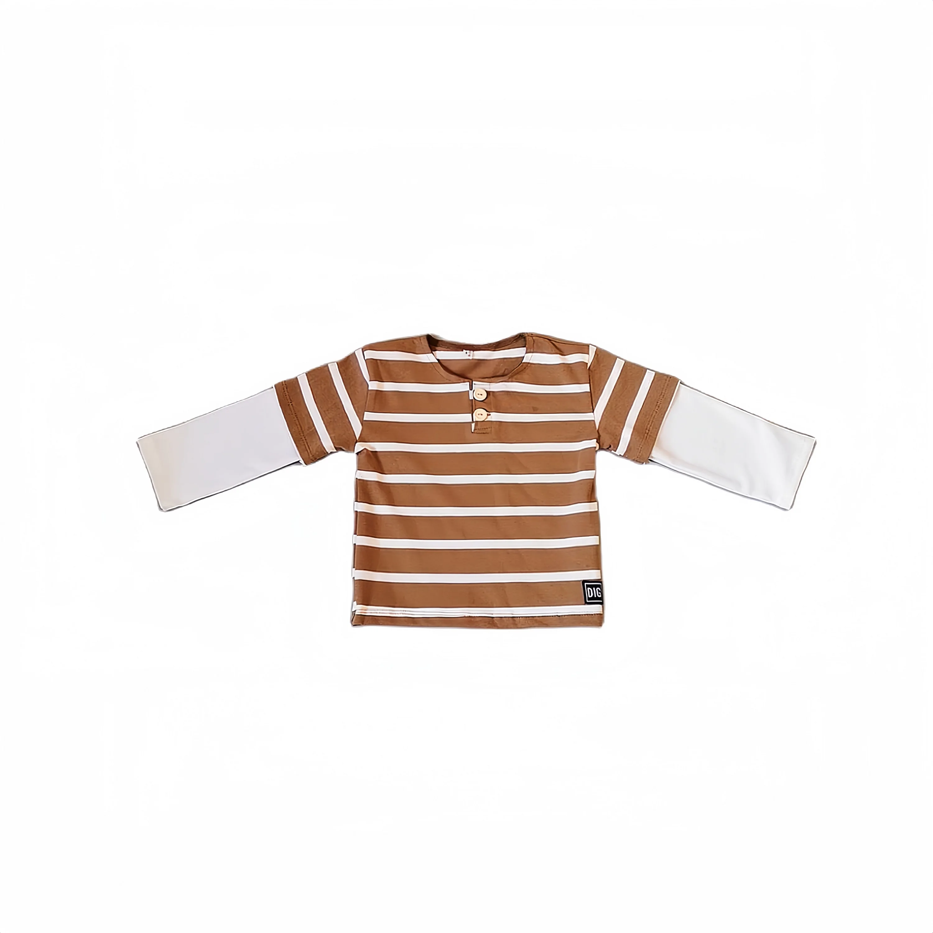 Brown Stripes Long Sleeve Polo-Shirt for Kids Boy Autumn Cotton Tops