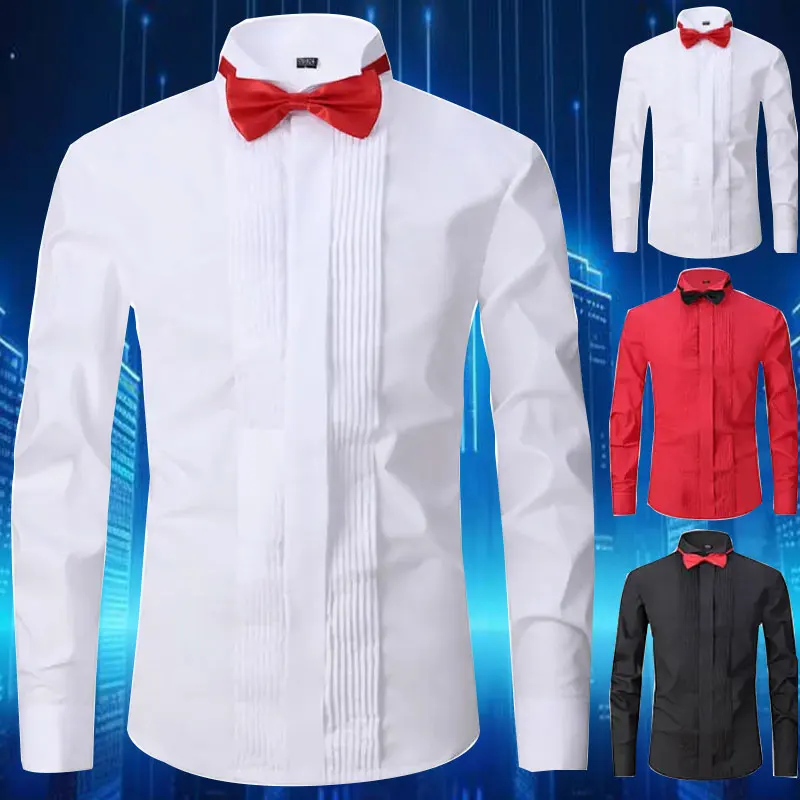 New American size men's tuxedo French shirt Long sleeve spring/summer solid color groomsmen high quality non-ironing plus size