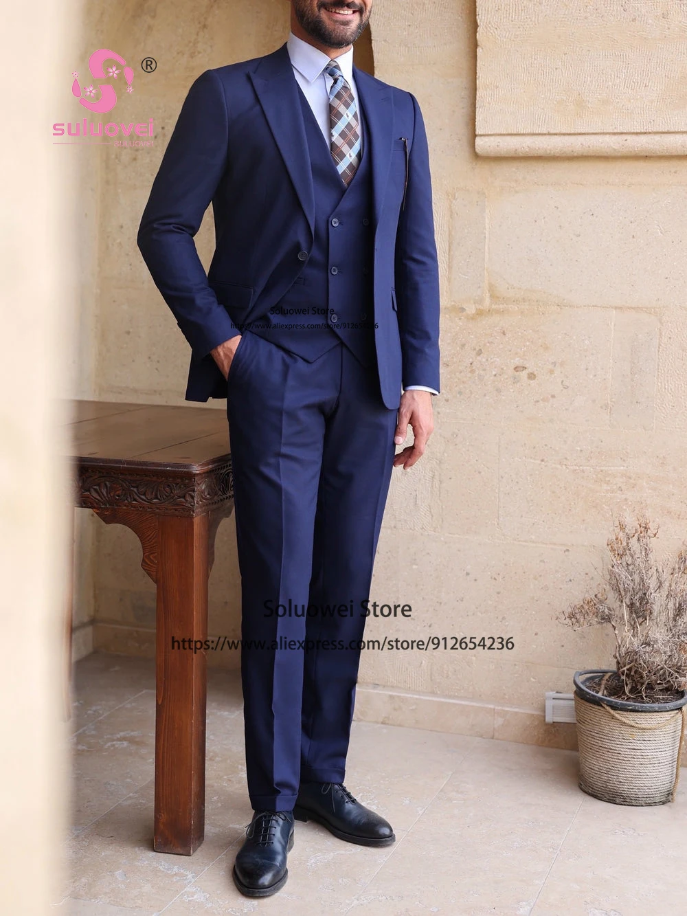 Fashion Slim Fit Suits For Mens Business 3 Piece Pants Set Formal Grooms Wedding Peaked Lapel Tuxedos Costume Homme Pour Mariage