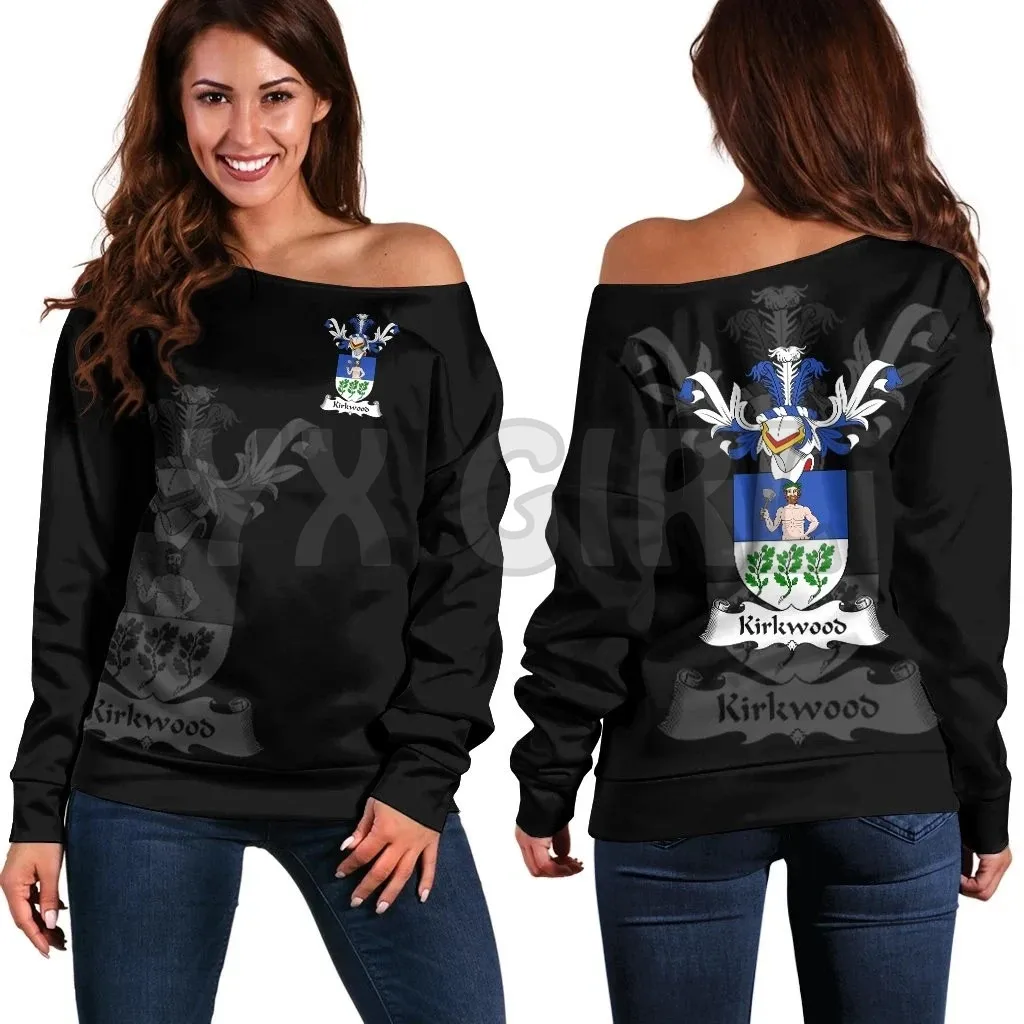 YX GIRL Laing Family Crest Women's Off Shoulder Sweater 3D Printed Novelty Women Casual Long Sleeve Sweater Pullover