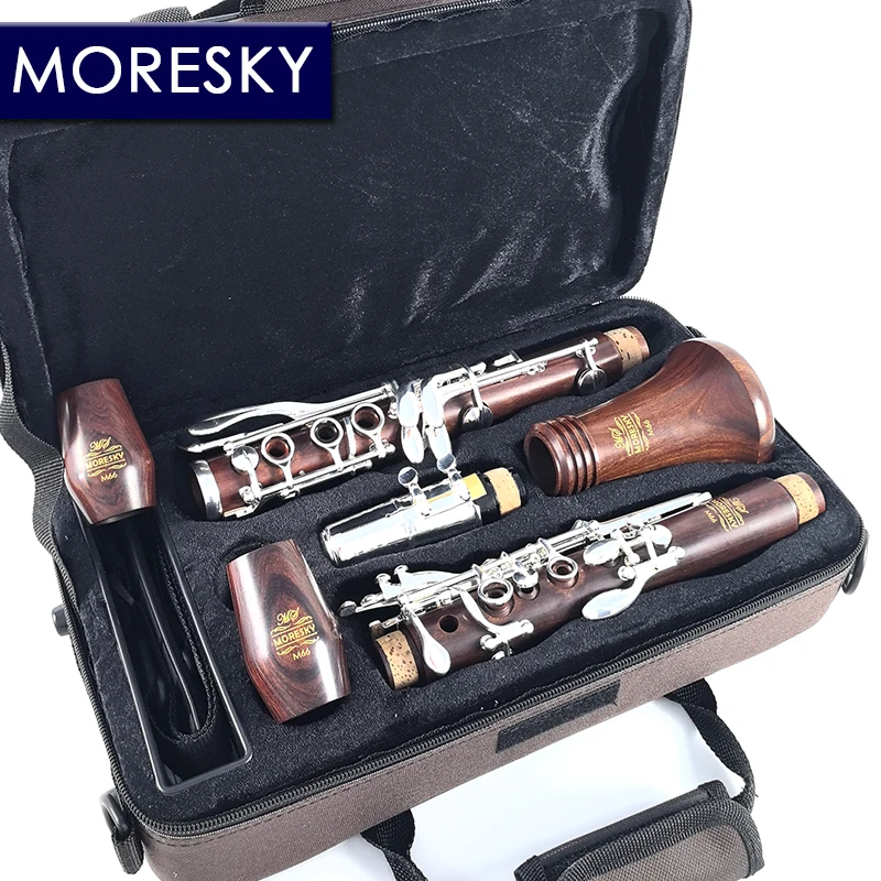 MORESKY Clarinet Bb Red Wood Clarinet Silver plated17 Keys Mopane Sib Klarnet M66