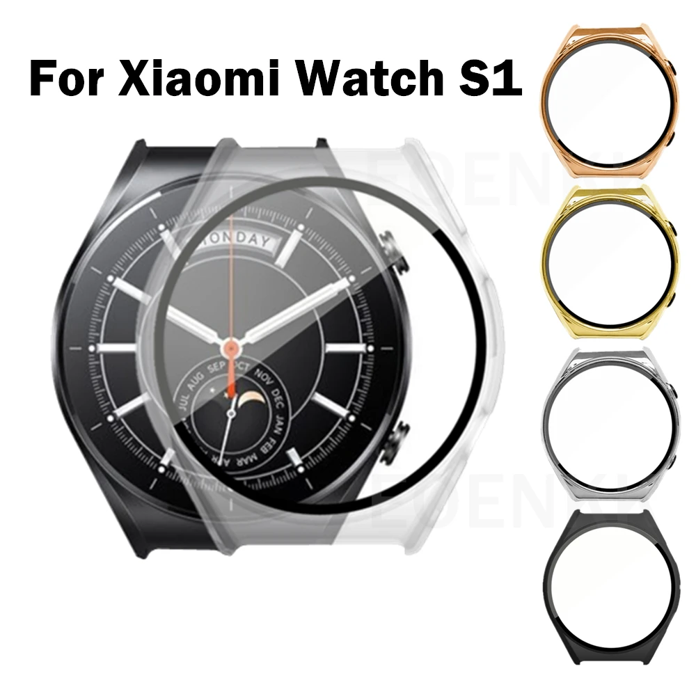 

Plating Case For Xiaomi Watch S1 Screen Protector Tempered Glass Cover Shell Smartwatch Protective Sleeve For Xiaomi Mi Watch S1