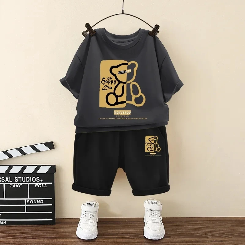 

Children's Cotton Short sleeved T-shirt Set Summer Clothing Set Boys Baby Loose 5/4 Shorts Top Two Piece Set 3-5-8-9 Years