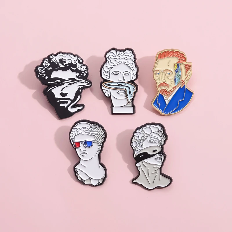 Van Gogh Gips Statue Brosche Emaille Pins Benutzerdefinierte Skulptur Kunst Revers Rucksack Abzeichen Zubehör Lustige Schmuck Geschenk Großhandel – Detail 4