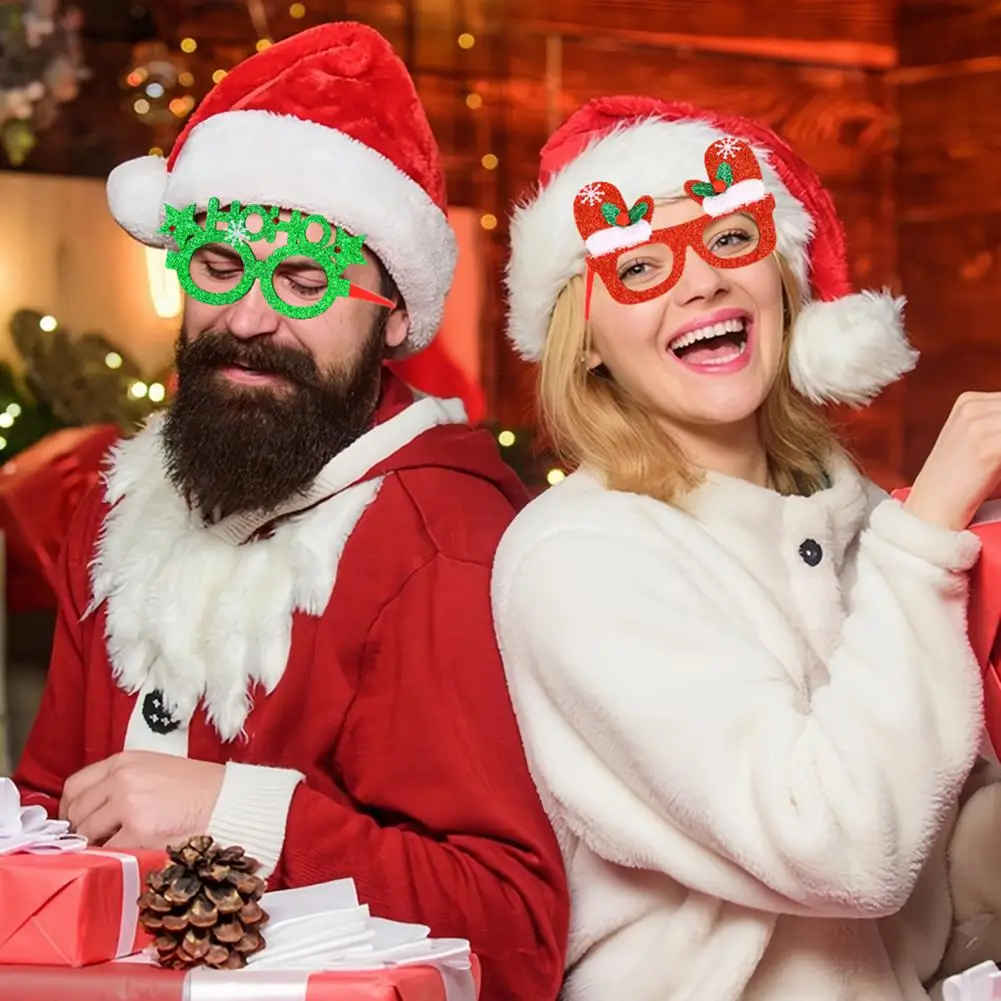 Festive Costume Glasses Christmas Party Favors Glitter Glasses Santa Glove Frame Holiday Photo Props Festive for Costume