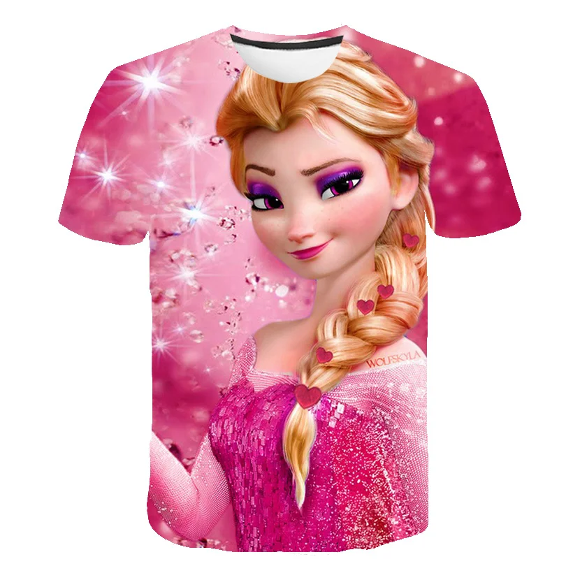 

Girl Birthday Gifts Cartoon Frozen T Shirts for Girls T-Shirts Graphic Kids Clothes Print Summer Short Sleeved Casual Tops Tees