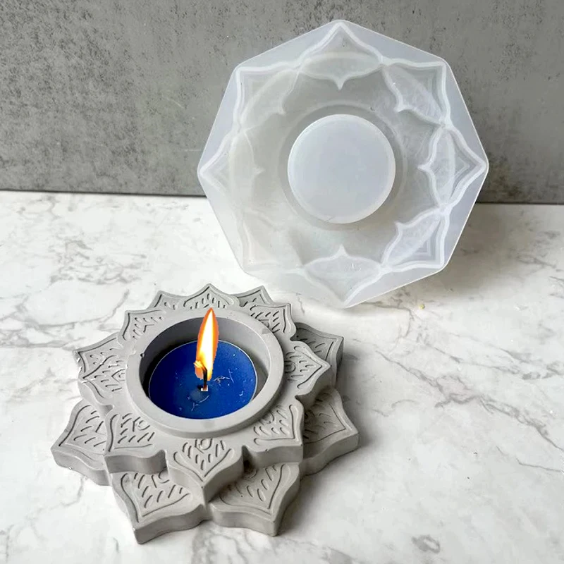 Silicone Mold Concrete Candle Jar Round Lotus Candle Holder Cement Plaster DIY Handmade Epoxy Resin Candlestick