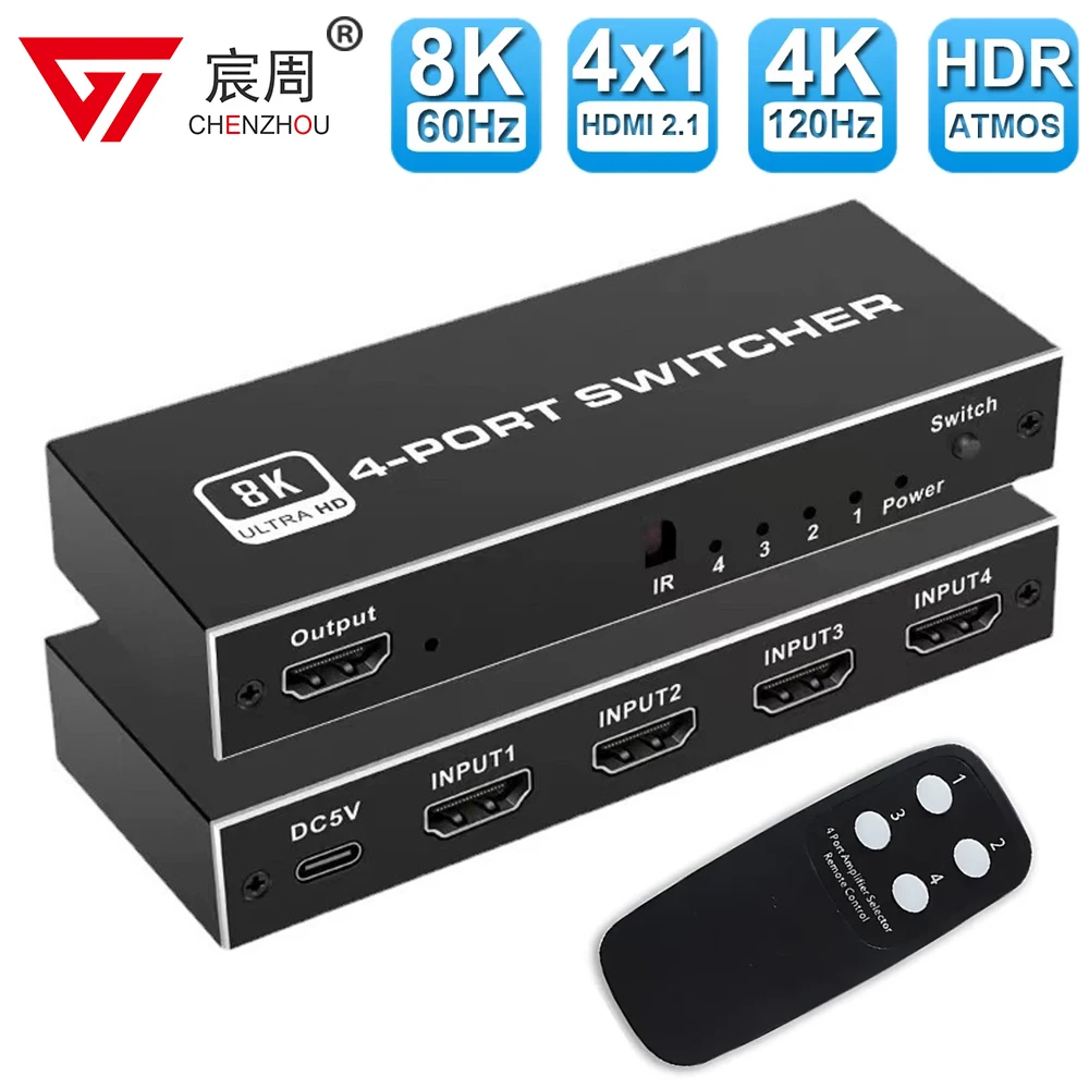 8K @ 60Hz 4X1 Hdmi 2.1 Switch 4 In 1 Out Switcher Selettore Remoto 4 In 1 Out 4K @ 120Hz Hdr10 + Per Pc Portatile Switc Ps5 Xbox Apple Tv 4X1 Hdmi 2.1