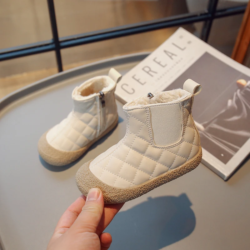 Winter Children's Boot for Boy Thickened Plush Girl Snow Boots Solid Color Patchwork Kids Fashion Causal Cotton Boots Non-slip
