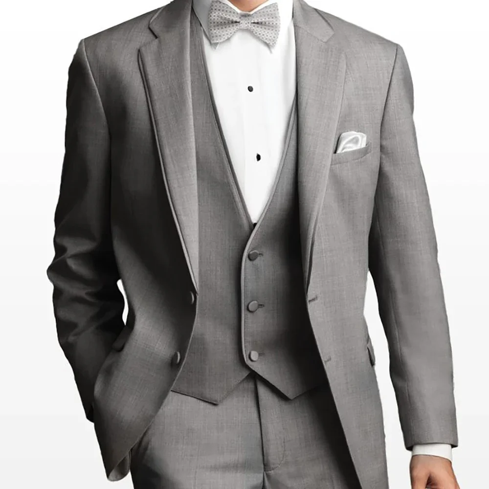 

Grey Outfits Set Wedding Blazer Luxury Costume Homme 3 Piece Jacket Pants Vest Slim Fit Skinny Terno Single Breasted Notch Lapel