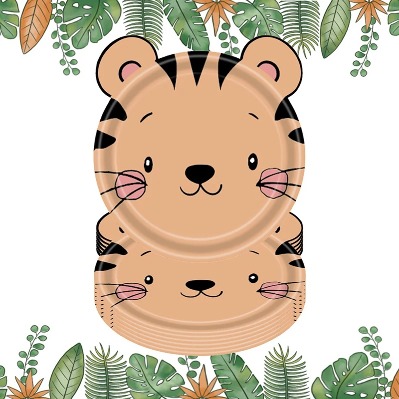 A30R-Jungle Animal Theme Paper Plate Animal Disposable Plates Cutlery Set For Wild Theme Baby Baptism
