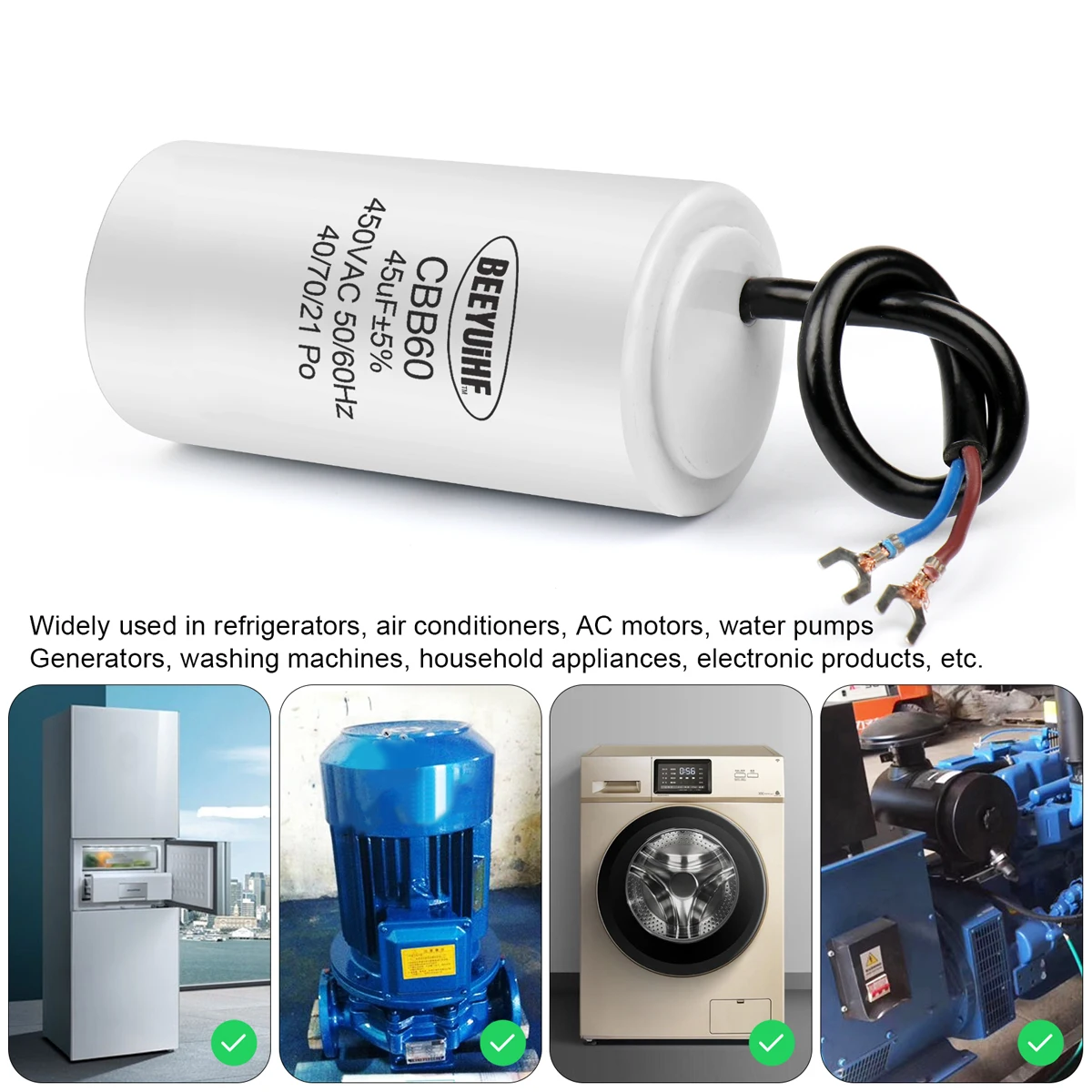 Condensatore Lavatrice 12uF CBB60 - 450V Per Motori Pompa, 50/60Hz - Foto 8