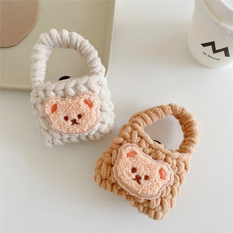 

Knitted Plush Bear Headphone Bag Tote Suitable for Apple airpods 1/2 Generation case airpods pro3 Generation Cute Maiden cushion