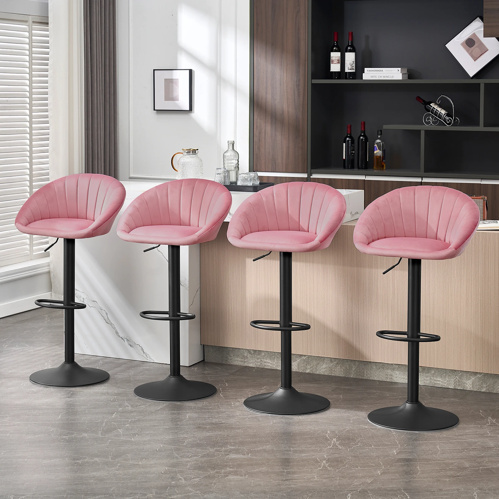 WOLTU 2 Stück/Set höhenverstellbare Barhocker aus Samt/Kunstleder, Küchenhocker, 360° drehbar, ergonomischer Barstuhl mit Rückenlehne – Detail 14
