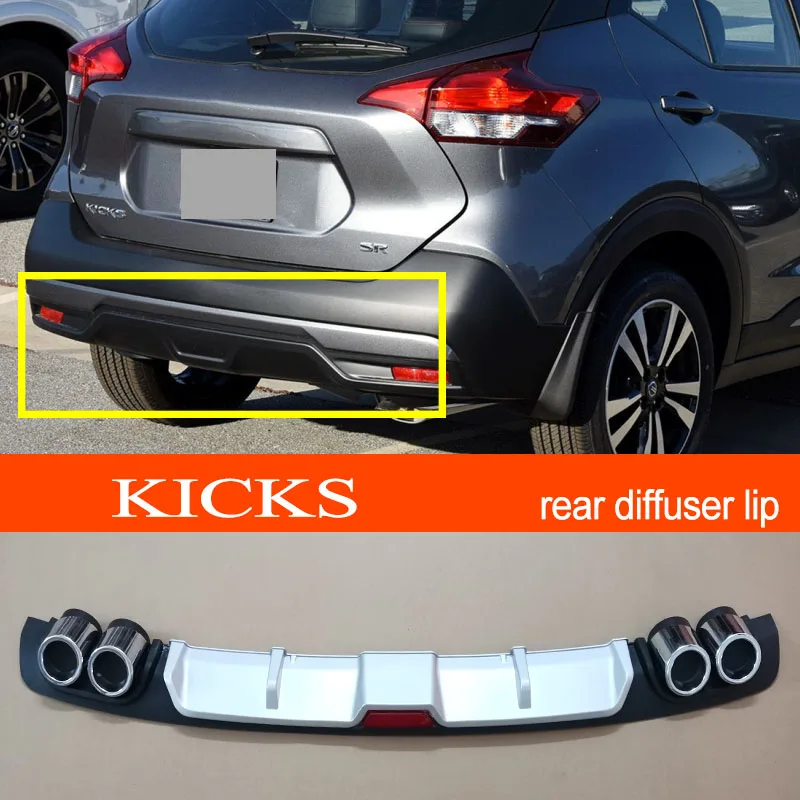 Kicks Abs Plastic Silver / Black Car Rear Bumper Rear Diffuser Spoiler