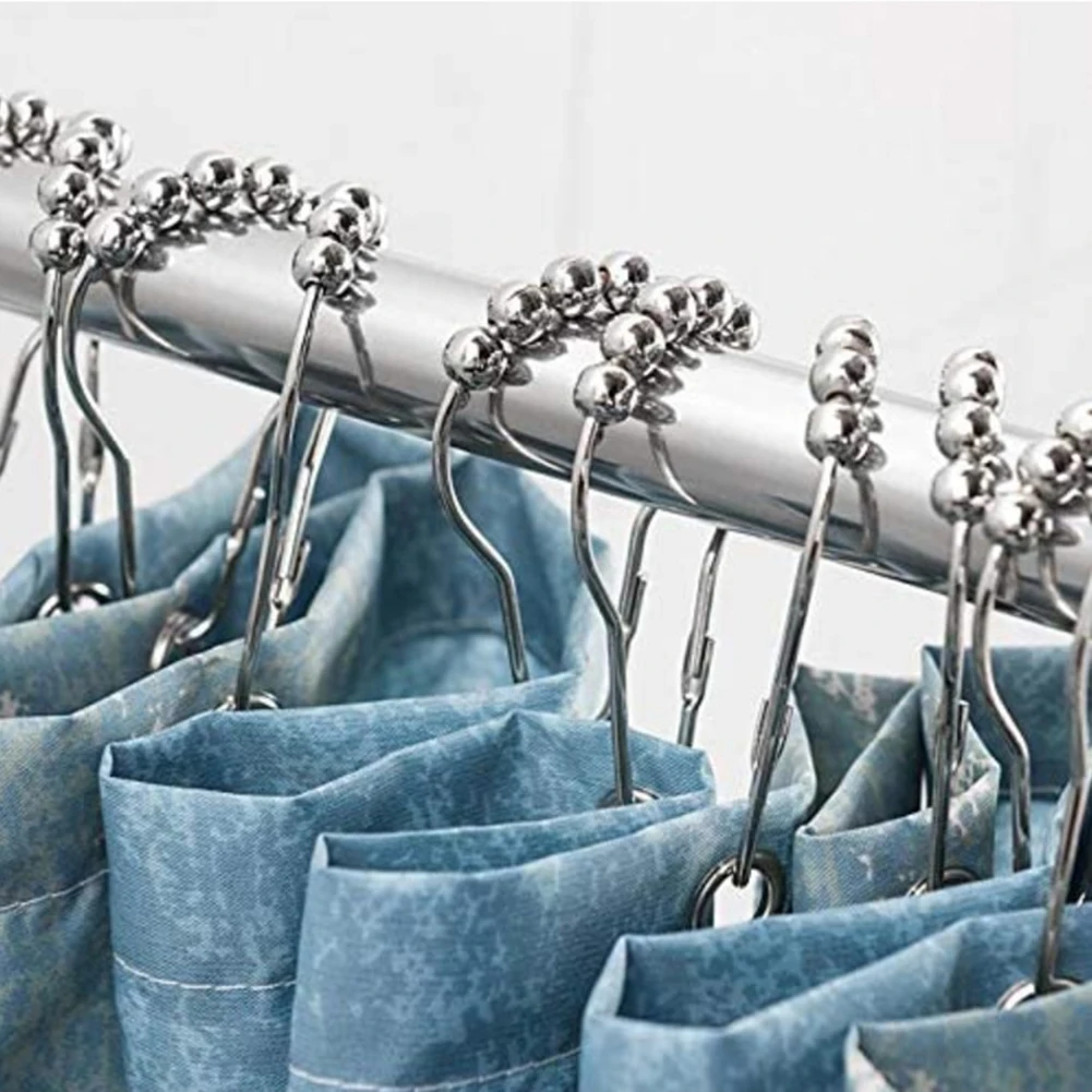12pcs Curtain Hooks Rollerball Metal Curtain Rings Polished Anti-Drop Rust Proof Decorative Accessories for Bathroom Shower Rods