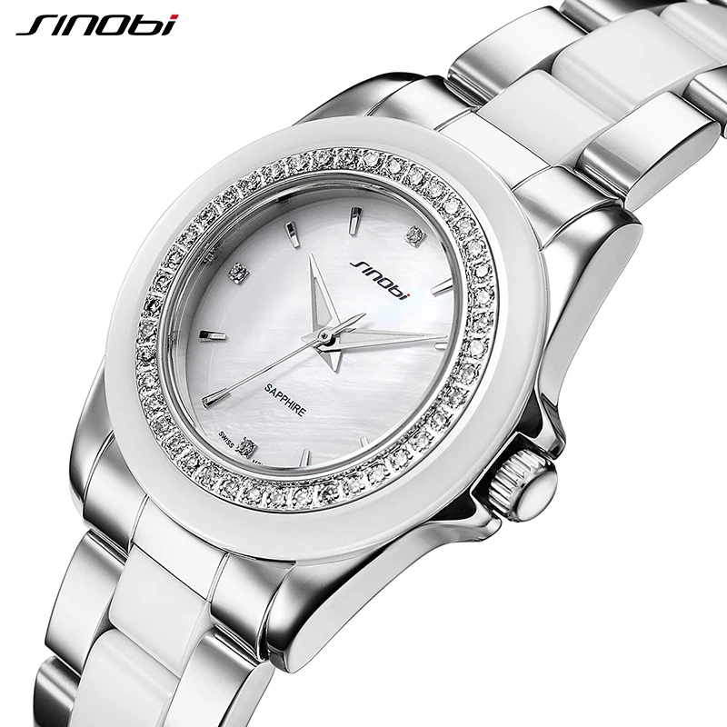 SINOBI High-quality Ceramic Woman's Watch Original Design Diamond Ladies Quartz Wristwatches Fashion Top Luxury Women's Clcok