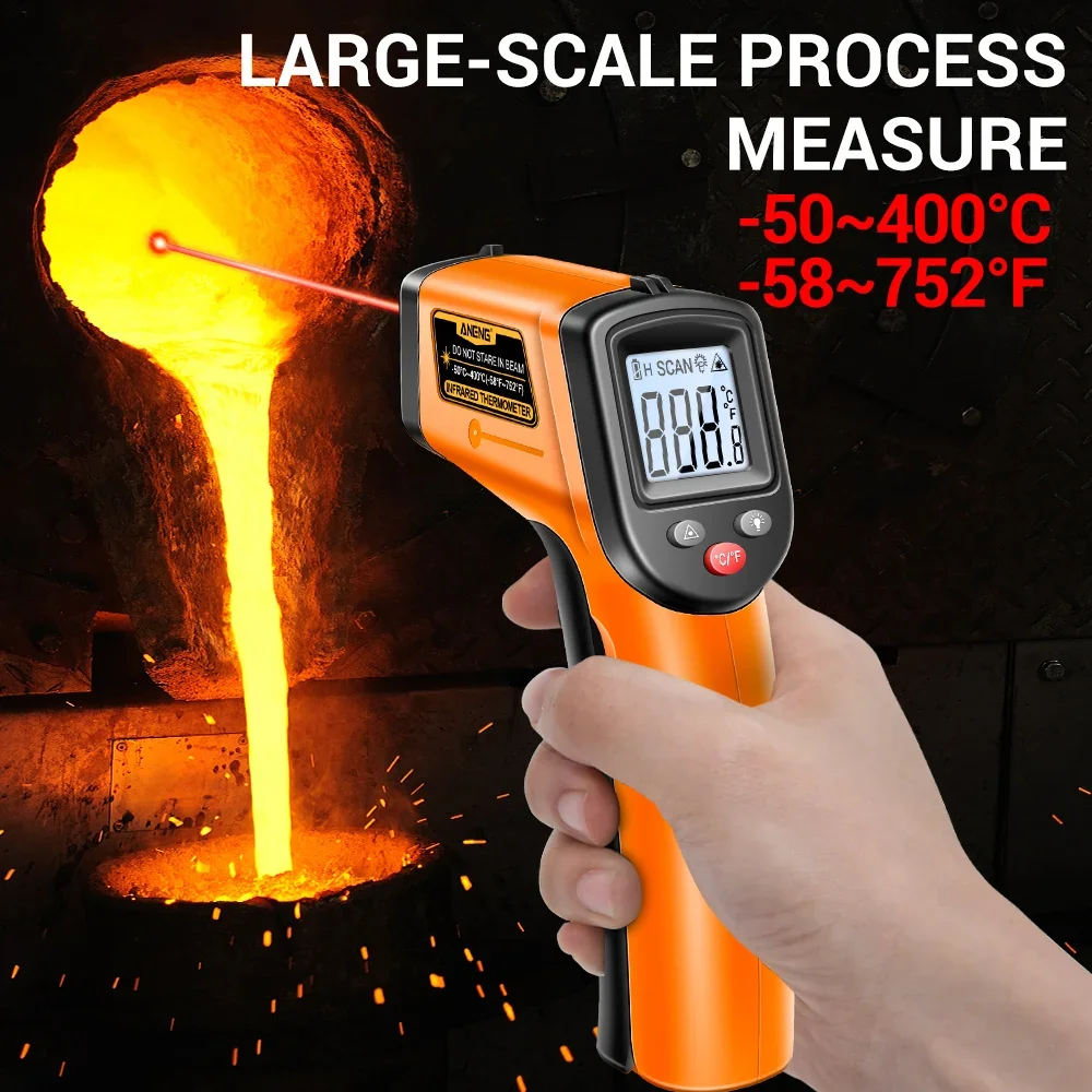Digital Thermometer ANENG TH201 Handheld Non-Contact Laser Temperature Meter Gun Tester Instruments Pyrometer
