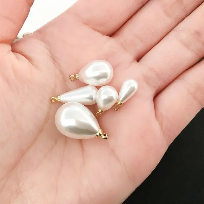 20PCS Copper Alloy Teardrop Imitation Pearl Pendant Charm For Jewelry Making DIY Dangle Earrings Bracelet Accessories Wholesale