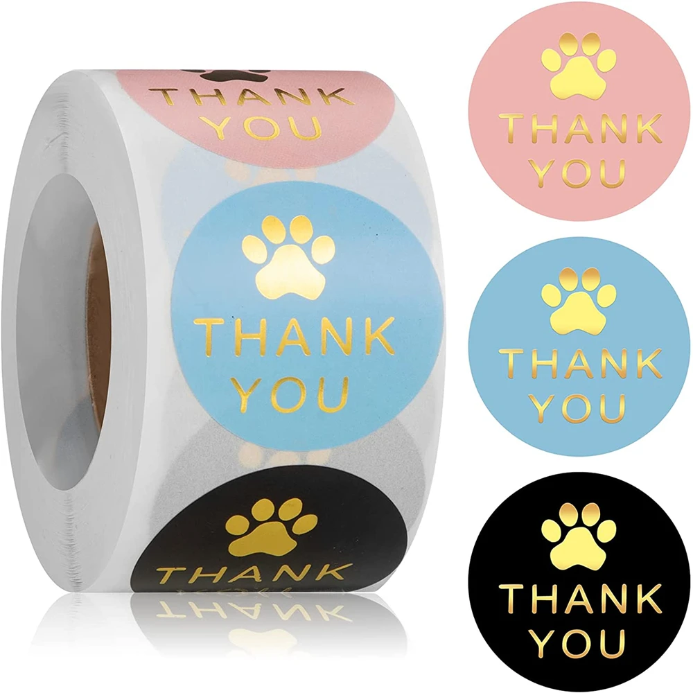 100-500pcs Paw Print Thank You Sticker Pink Gold Foil Self-Adhesive Seal Labels for Gift Bag Box Decoration 1.5inch Cute Sticker