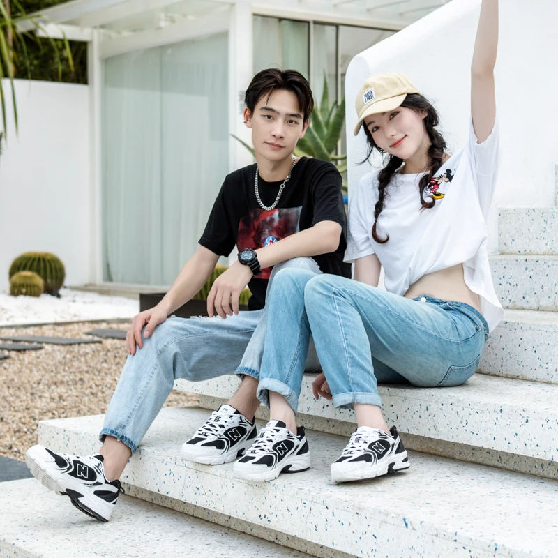 Description Picture 3 of itemWomen Mesh Flat Shoes Autumn New Fashion Tennis Women Fashion Thick Soled Lace Up Casual Breathable White and Black Sneakers