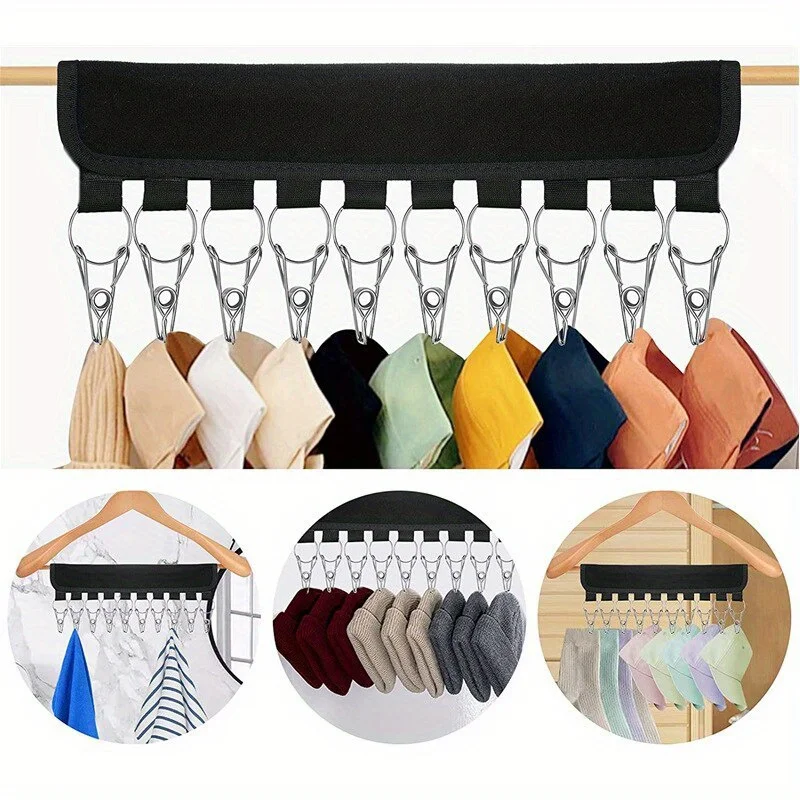 Foldable Hat Towel Hanger Hanging Rack Magic Binding Fabric Cap Hangers with Stainless Steel Clips Wardrobe Clothing Organizer 5