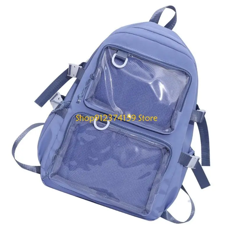 G5AE 나일론 투명한 Itabag 데이팟(투명 포켓 포함) 청소년 성인용 일본 패션 배낭 대용량 학교 가방