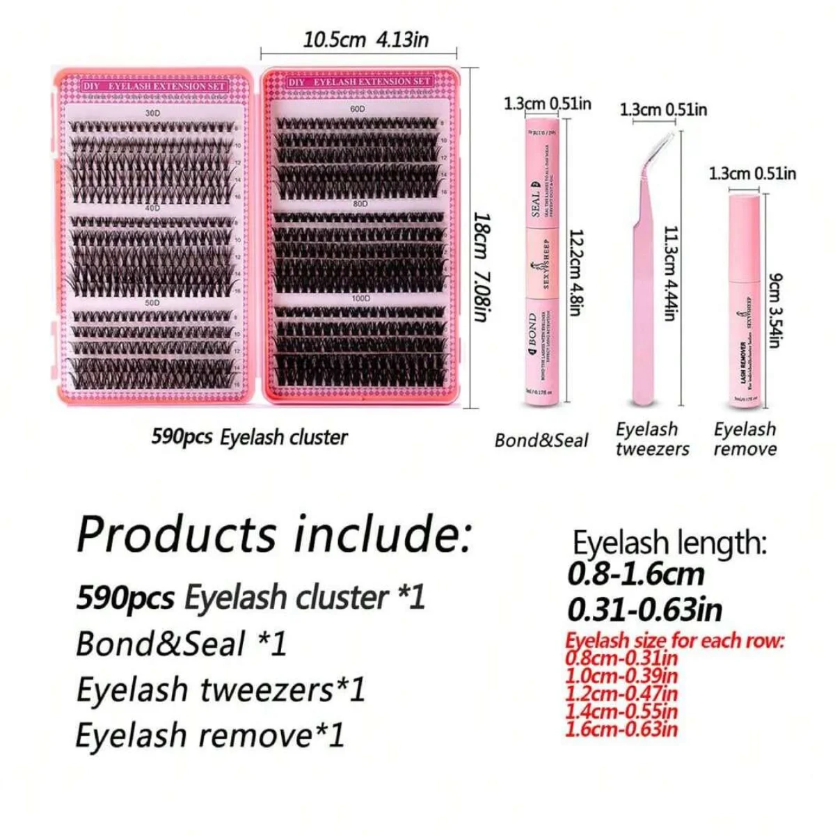 Lash Extension Kit DIY 640pcs/590pcs Mix Curl Individual Lashes Kit with Lash Bond and Seal, remove, Tweezers Lash Extension Kit